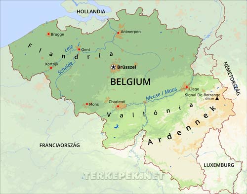 Belgium domborzati térképe
